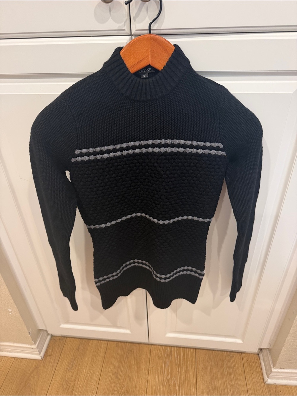 Alp N Rock Black Crewneck Sweater with Gray Stripe Accents